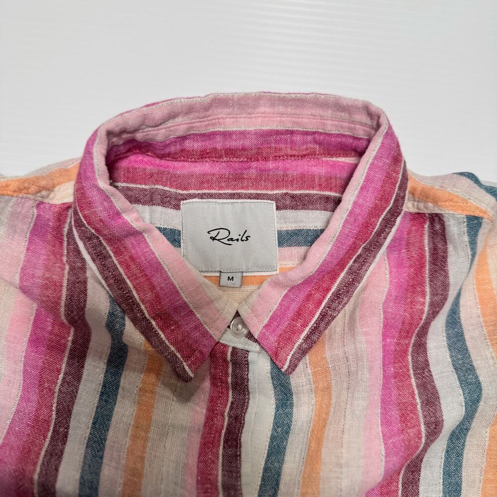 Rails Amelie Avila Stripe Linen Blend Button Down Shirt Women’s Medium Resort - Picture 12 of 16